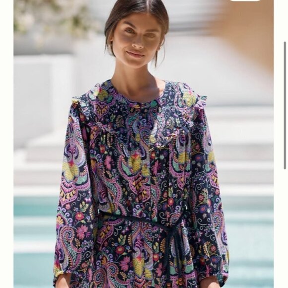 Anthropologie Vibrant Paisley Cover Up Tunic Top Size Medium - Picture 2 of 13